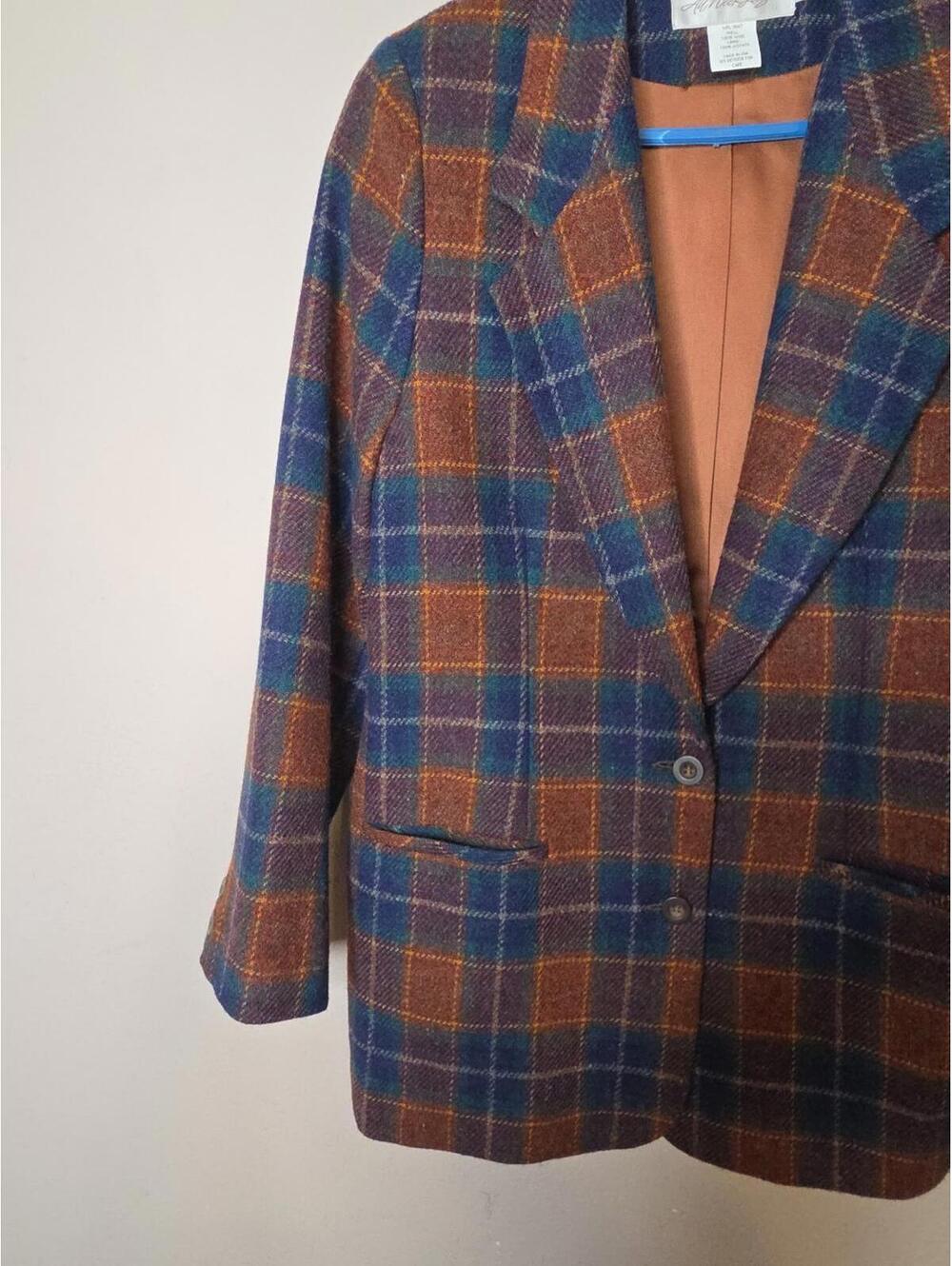 VTG All Week Long Women's 100% Wool Plaid Blazer Size 12 Shoulder Pads USA Made - Picture 4 of 6